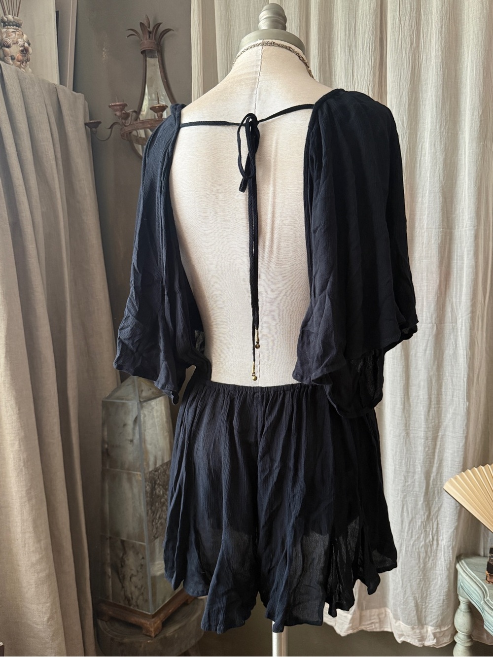 Free People Nerea short flowy romper jumpsuit open back v-neck kimono sleeves
